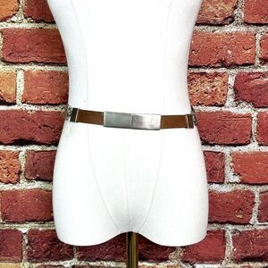 St John Brown Genuine Italian Leather Belt Silver Chain Links Italy Size‎ P